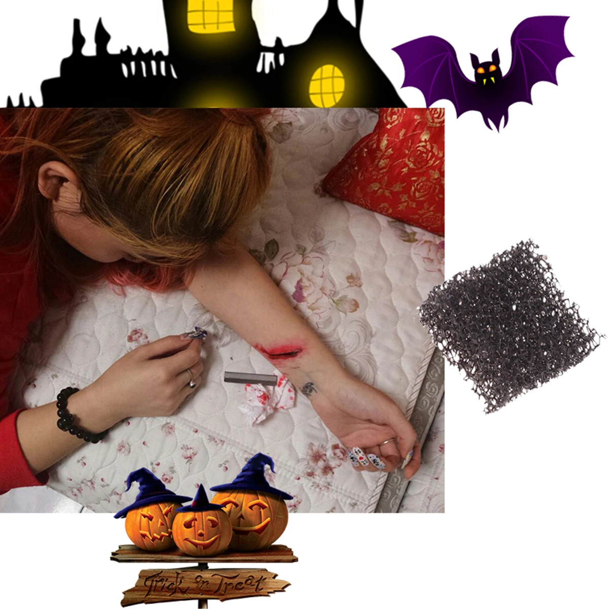 Outils de maquillage pour blessures Premium, éponge de peinture pour cicatrices corporelles, blessures d'horreur, accessoires de fête d'halloween, éponge pour cicatrices sanglantes, peau de boue, facile et Portable