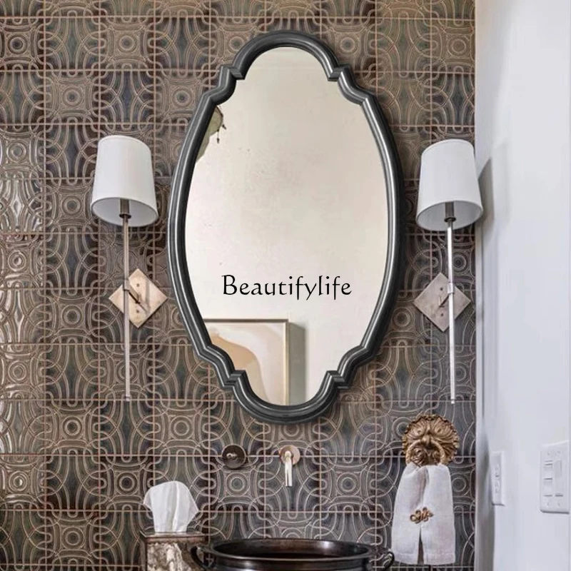 

European bathroom mirror French retro black wall-mounted mirror