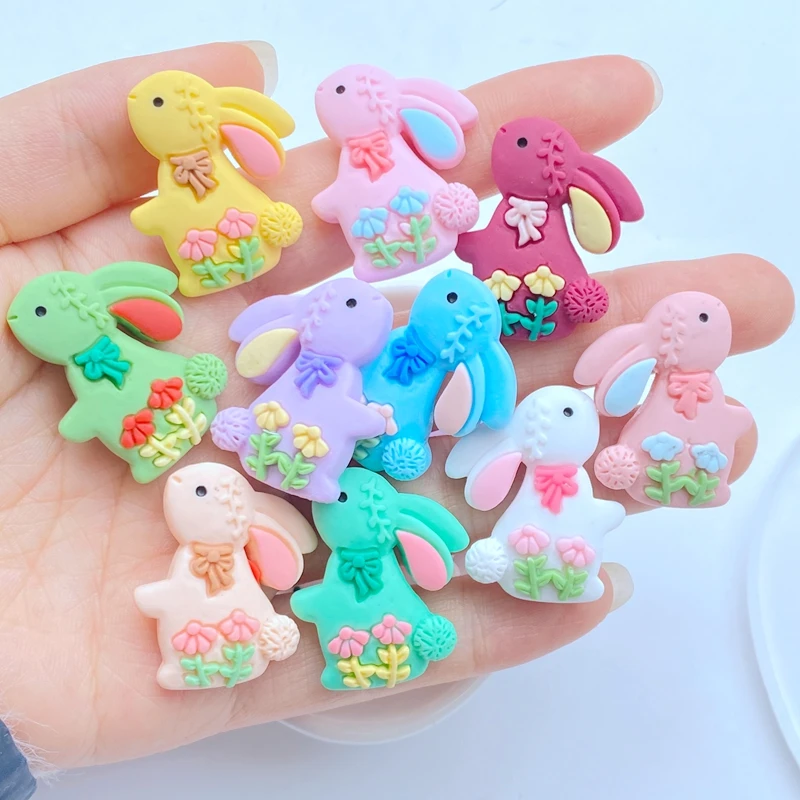 10Pcs New Mini Cute 25*30mm Cartoon Rabbit Flat Back Resin Scrapbooking DIY Jewelry Craft Decoration Accessories