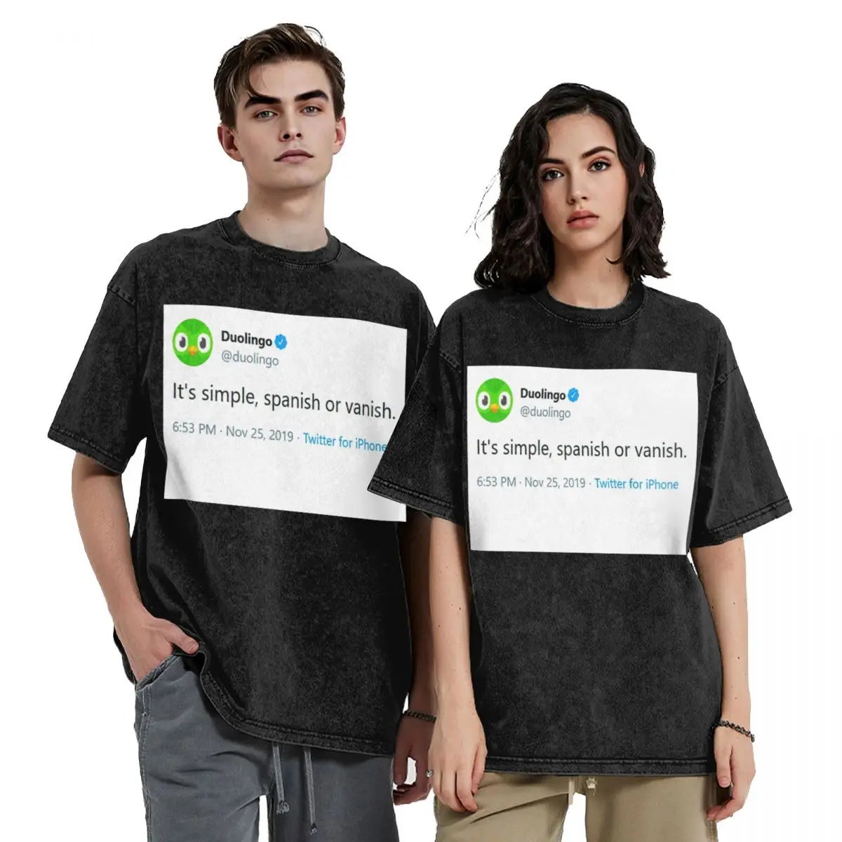Evil Duolingo Owl Tweet Meme Washed T Shirts Harajuku Short Sleeve Hip Hop T-Shirt Streetwear Tops Tees for Men Women