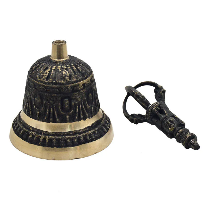 Black Brass Handicraft Large Engraved Hand Bell Loud and Clear Sound for School Meditation Church Bronze Bell Creative Gift