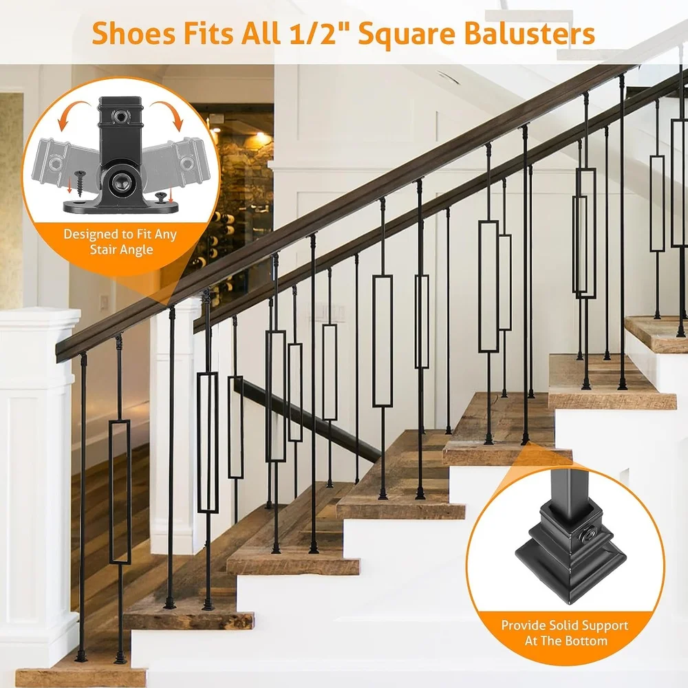 32 pacotes de balaústres de escada de ferro forjado, 1/2 unidades internas ocas, trilhos de metal, escada interna e externa e deck