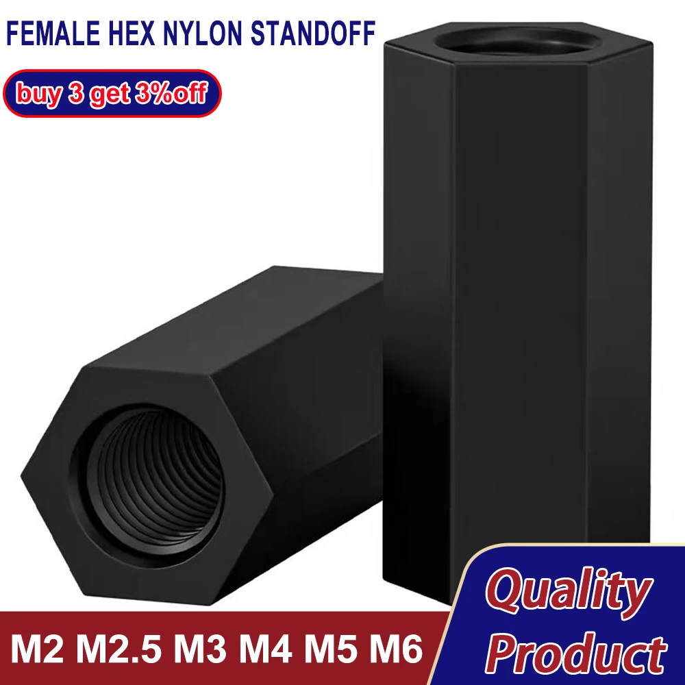 M2 M2.5 M3 M4 M5 M6 Black Nylon Female Hex Motherboard Standoff Spacing Bolt Screws Rack Spacers Columns For PCB