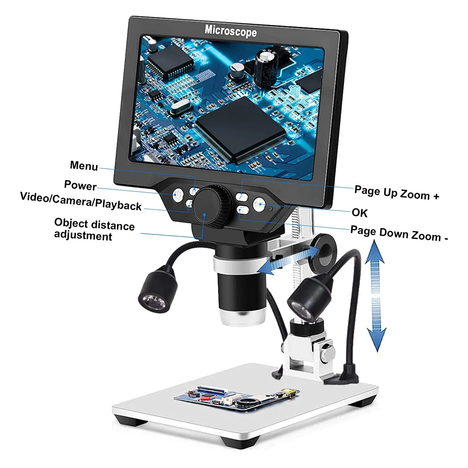 

2026 7" LCD HD Displaying 1200X Magnification 12MP 1080P Photo/Video Digital Microscope With 32GB TF Card And Rechargeable Batte