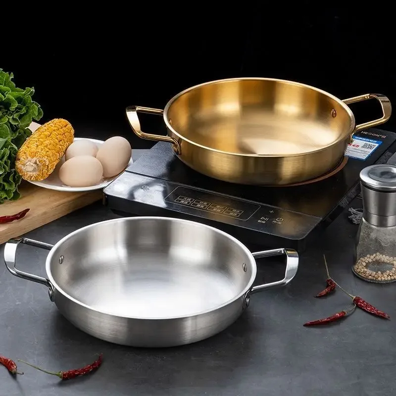 

Snack Plates Cookware Soup PotsDiameter 18cm Stainless Steel Gold Golden Seafood Rice Pot Home Cooking Paella Pan Picnic