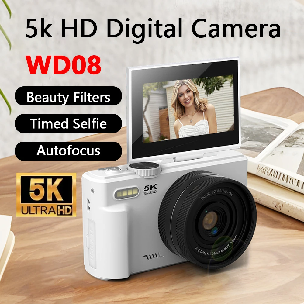 

WD08 75MP 5K HD Digital Camera for Photography 18X Zoom Vintage Vlog Video Recorder For YouTube 180° Flip Screen Selfile WiFi