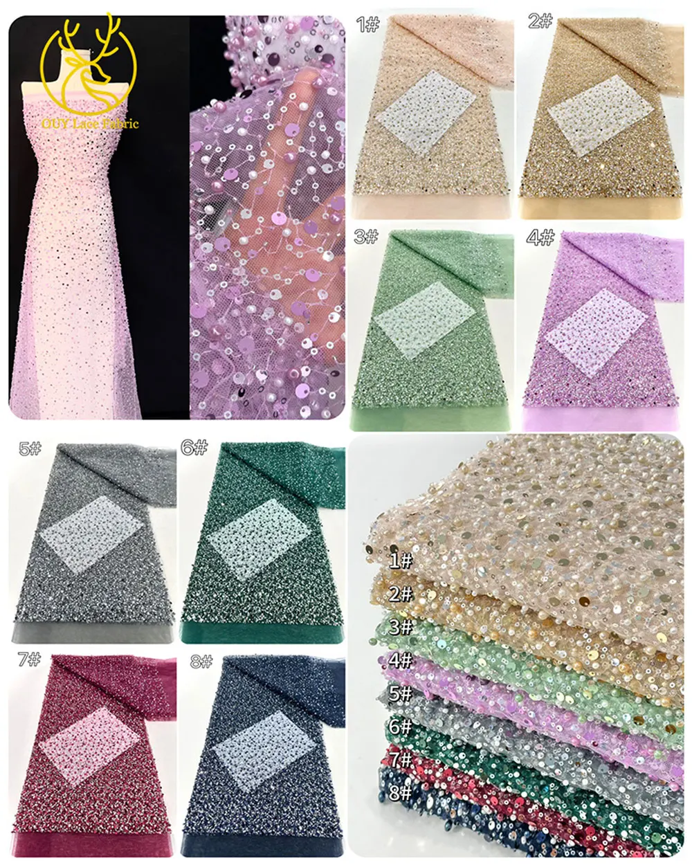 Hot Sale African Handmade Beaded Sequin Lace Fabric Elegant French Nigerian Mesh Tulle Lace Fabric Ladies Wedding Party Dresses