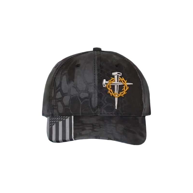 X5XA Unique Christian Themed Baseball Hat With Nails And Wreath Embroidery Breathable Twill Fabric Adjustable Outdoor Caps