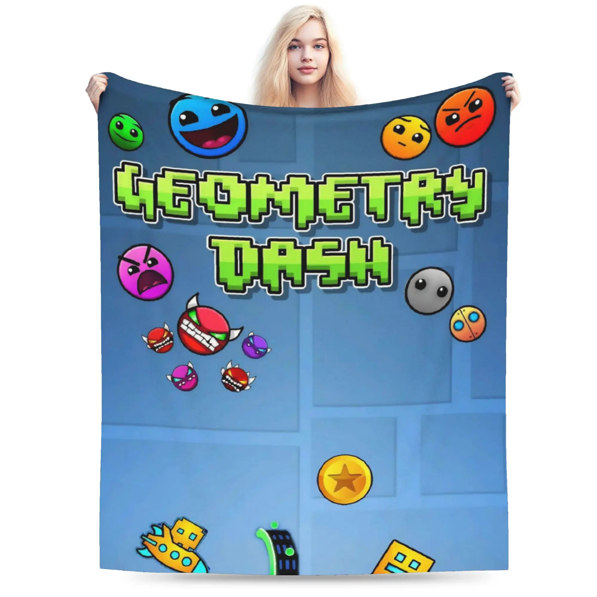 Geometry Dash Games Throw Blanket for Couch  Soft Cozy Plush Blanket 50x60 Inch Multi-size Bedspread for All Seasons