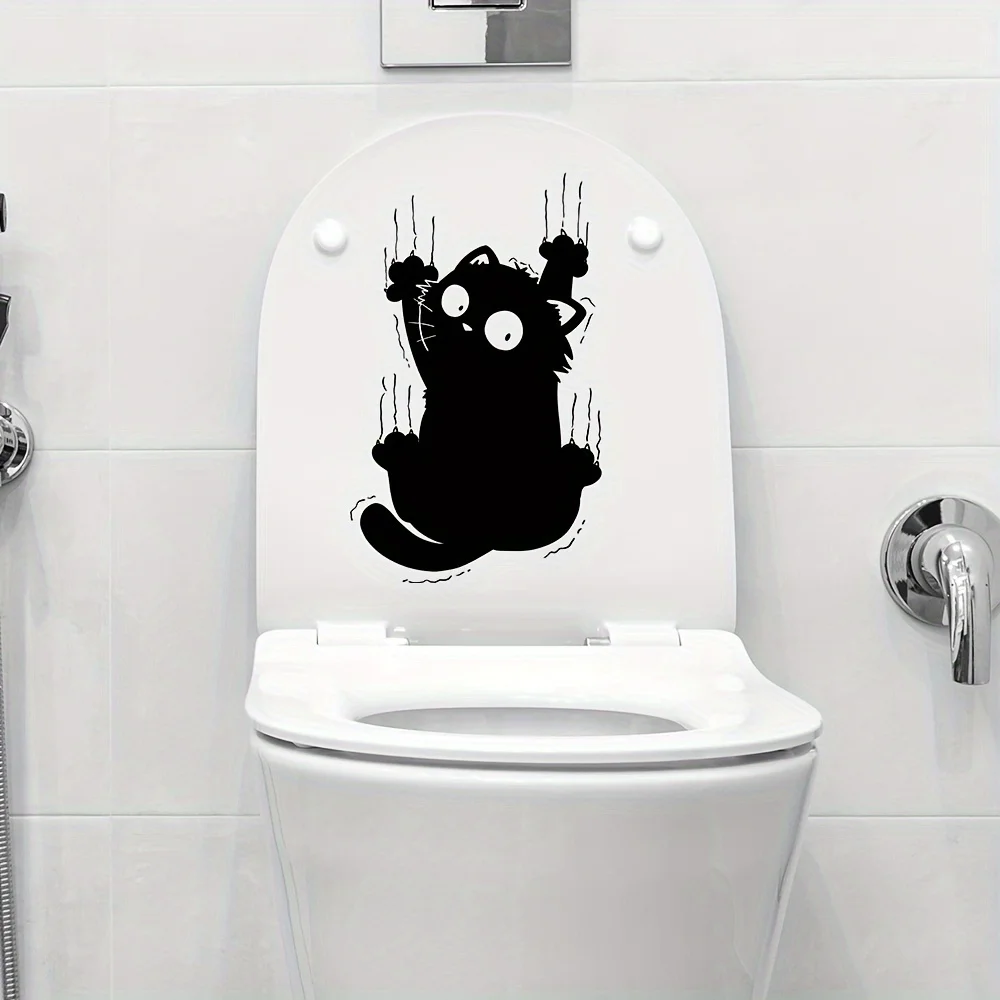 Black Scratch Cat Toilet Stickers Self-Adhesive Vinyl Decals for Bathroom Toilet Lid Inside and Outside Backrest DIY Decoration