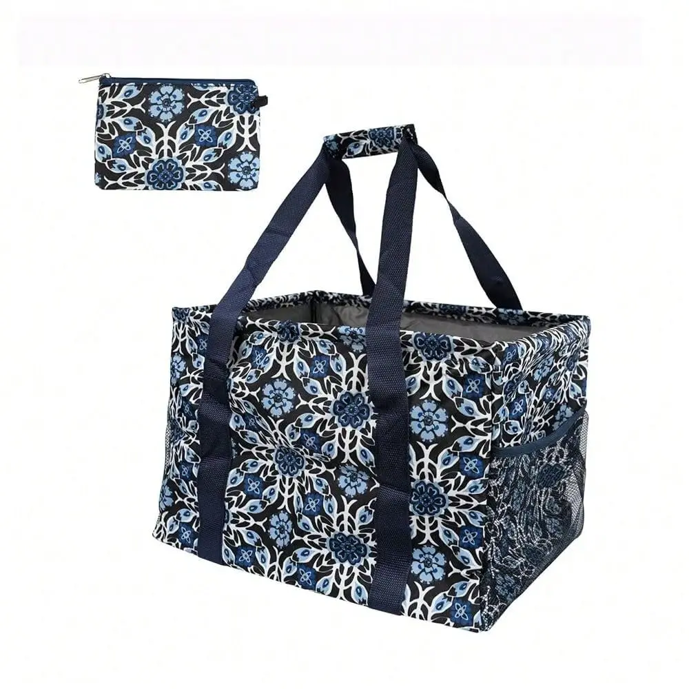

Large Utility Tote Bag Oversized Collapsible Tote With Wire Frame, Durable Reusable For Beach, Groceries, Laundry, Car Trunk, S