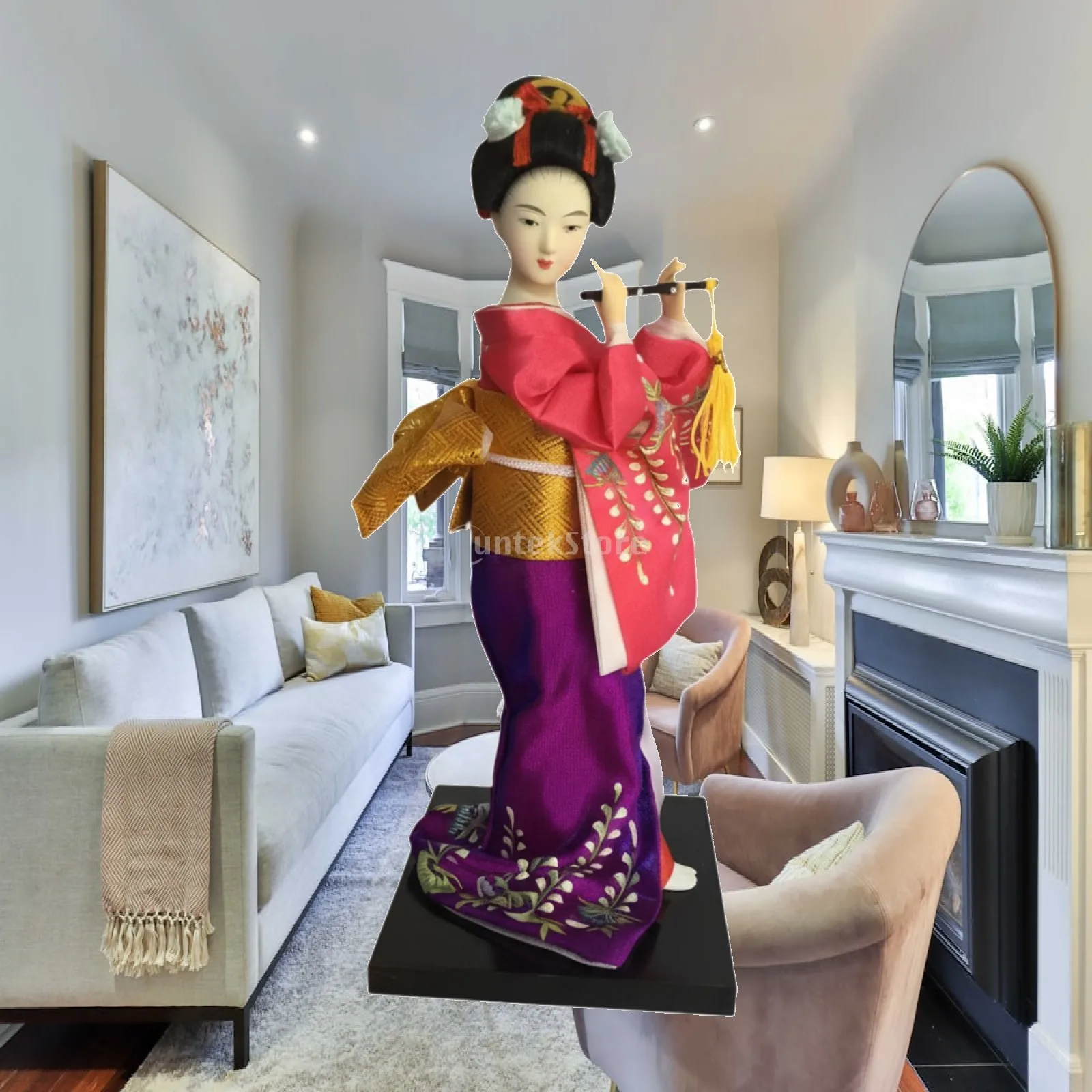 25cm Geisha Doll Traditional Asian Miniature Collectible for Japanese Style Dollhouse Decorations