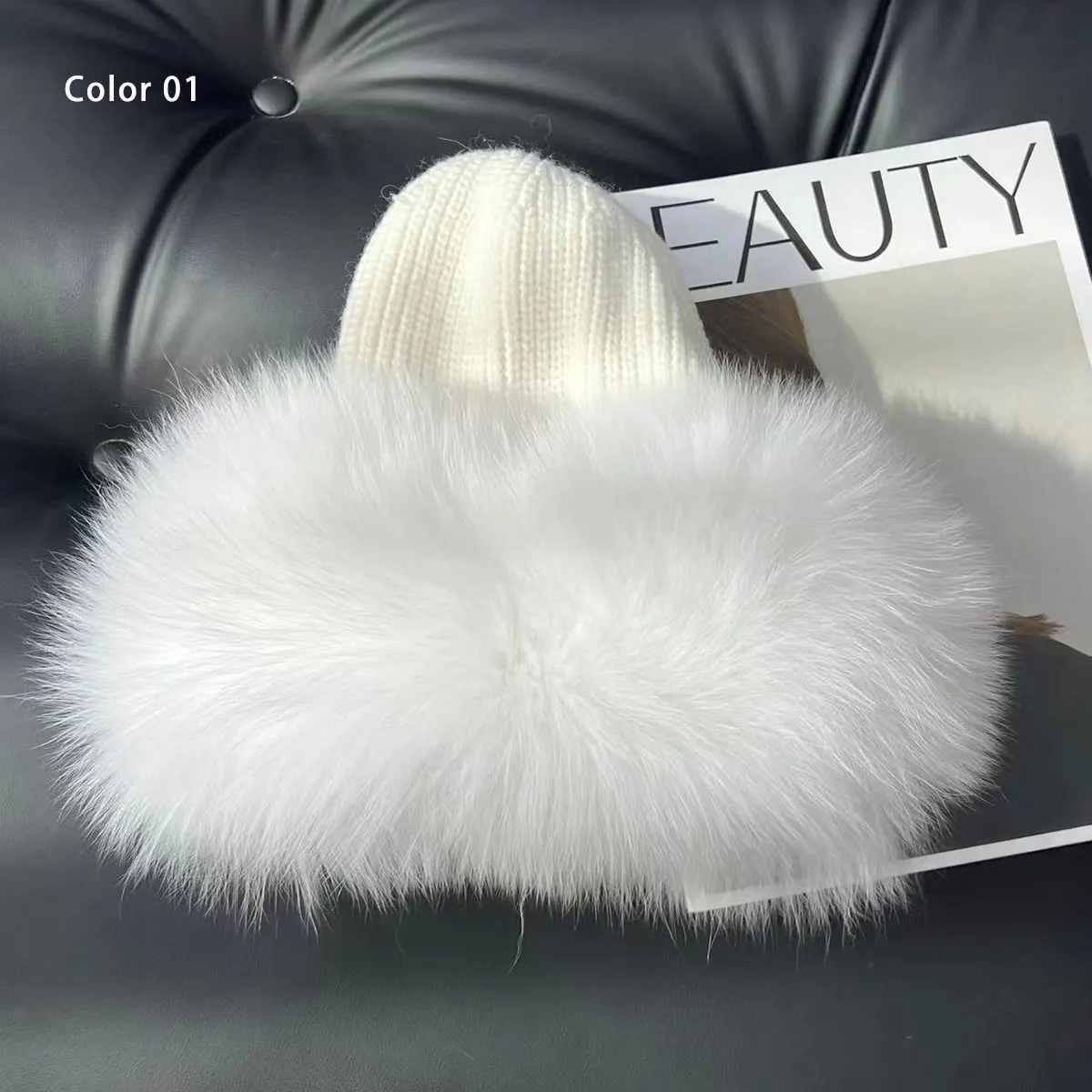 Neue Stilvolle Beanie Fuchs Pelz Hüte für Frauen Winter Warme Flauschigen Knochen Kappe Weiche Außen Dicke Natürliche Fuchs Pelz Hut Weibliche Kuppel Hüte – Detail 7