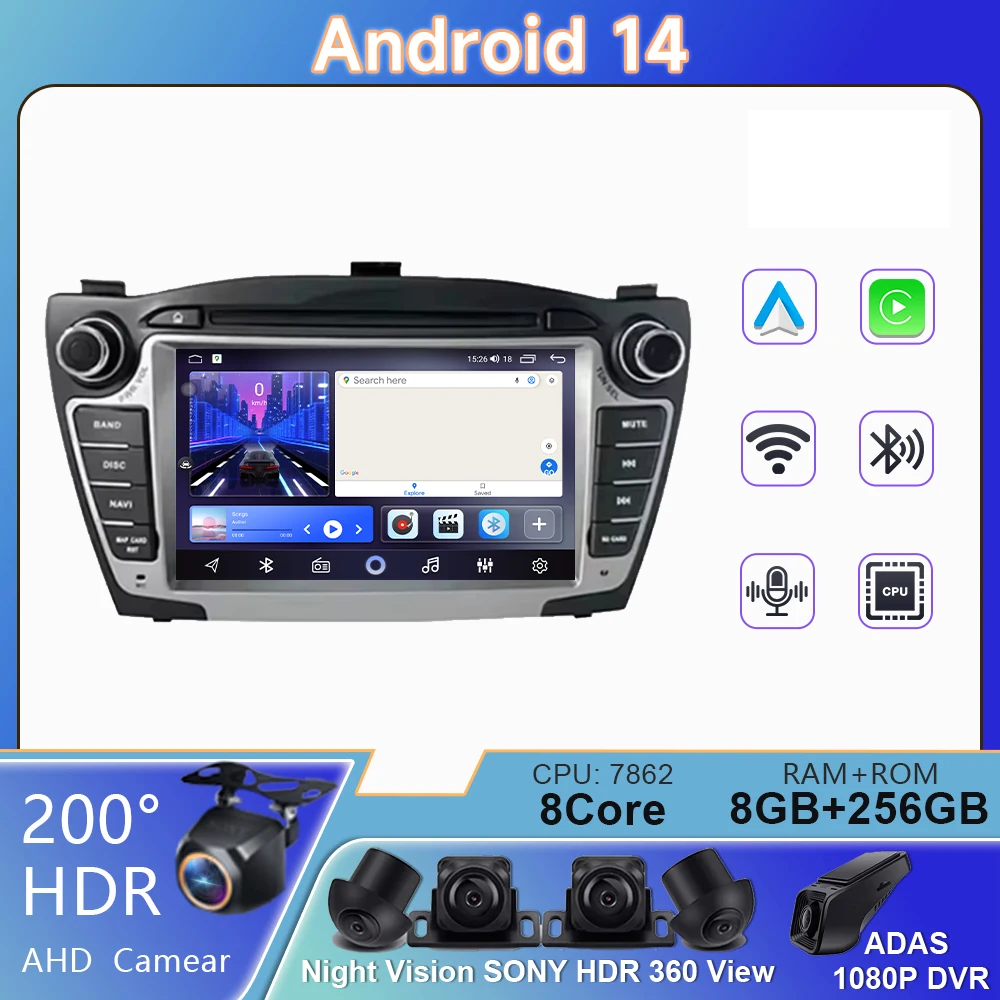 Auto Radio Car For Hyundai Tucson 2 LM IX35 2009-2015 Android 13 Multimedia Dash Cam Player Screen GPS Navigation Head Unit DVD