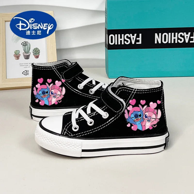 

Детские высокие парусиновые кроссовки Disney | Обувь с мультяшным принтом в стиле аниме для девочек и мальчиков, повседневная модная обувь