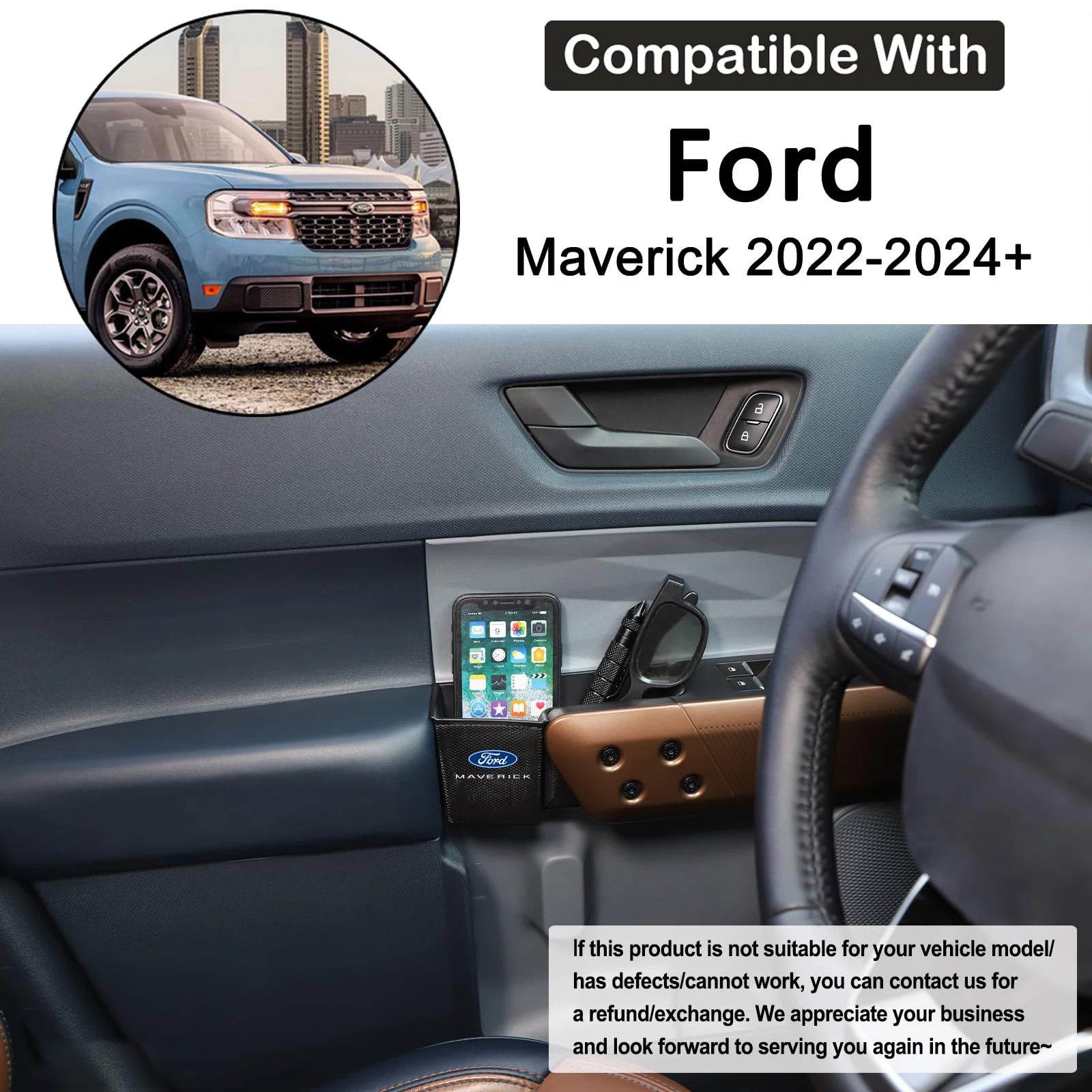 For Ford Maverick 2022-2024 Front Door Side Storage Box Organizer Tray Door Armrest Phone Container Door Handle ABS Accessories