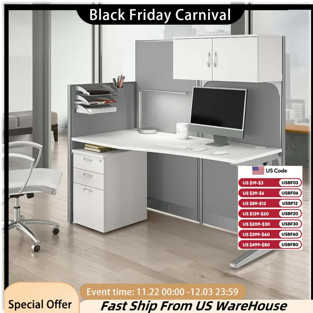 Business Furniture Office One Hour Upright Partitioned Desk with Storage Space, Drawers, and Organizer Office Furniture