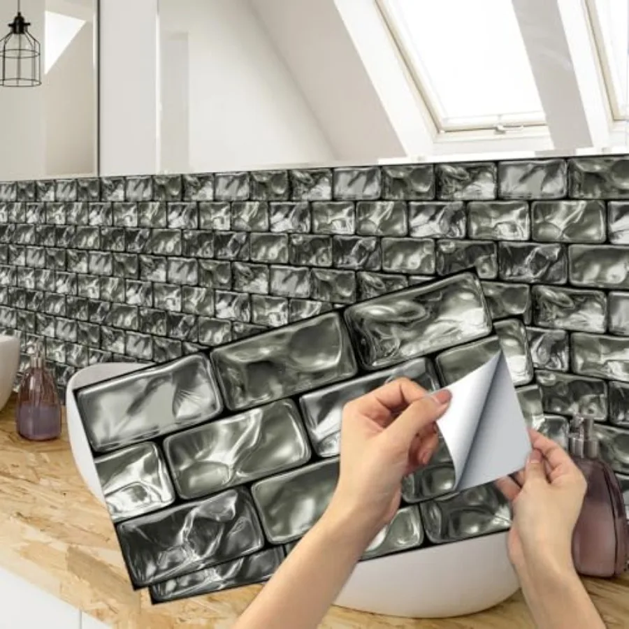 

24-Pack Peel and Stick Wall Stickers Waterproof PVC Wallpaper for Kitchen 11.8"x5.9"Subway Tile Self-Adhesive Removable Stick o