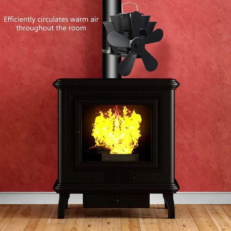 Ventilatore per stufa a 5 pale accessori per bruciatori a legna di tronchi ecologici neri ventilatore per camino di casa nuovo riscaldatore invernale ventilatore di calore