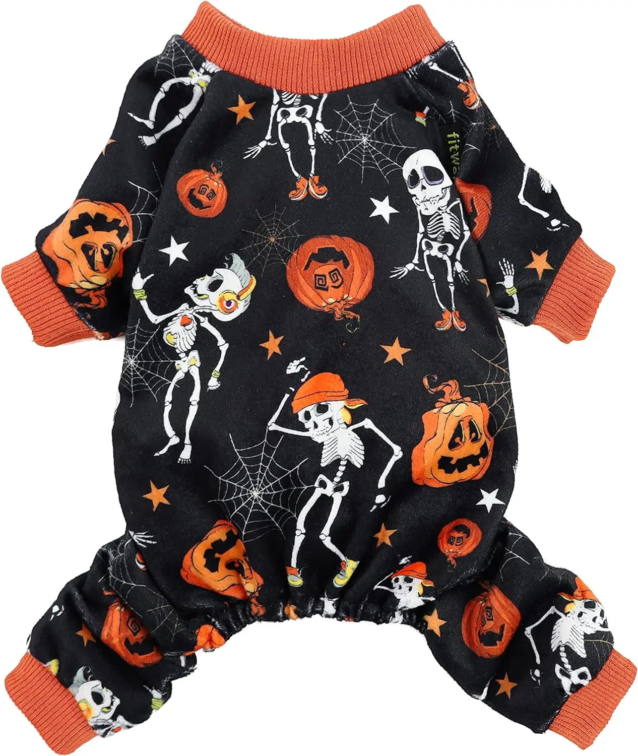 

Halloween Skeleton Dog Costume Lightweight Velvet Pajamas Pet Clothes Cat Jumpsuits Black Medium