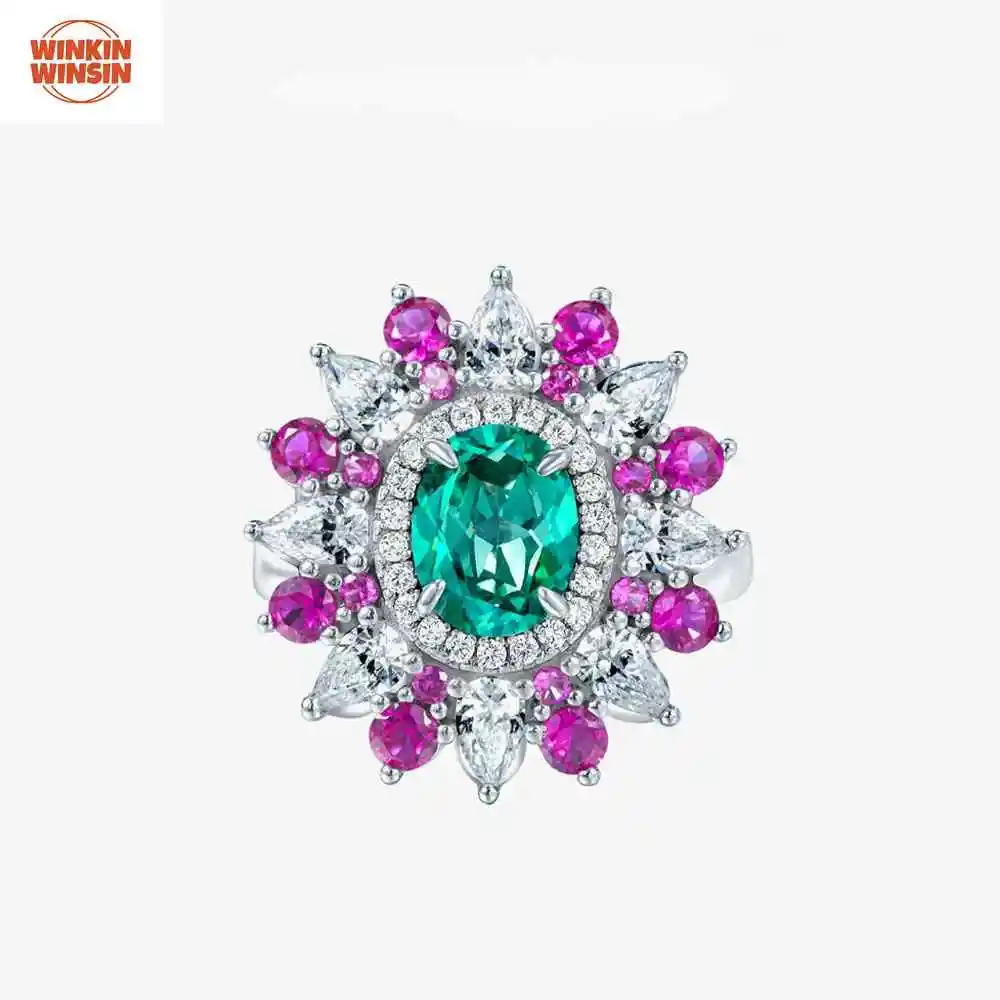 

Winkin Winsin 2 Carat Oval 7*9 High Carbon Diamond Ring For Women 925 Silver Vintage Open Ring