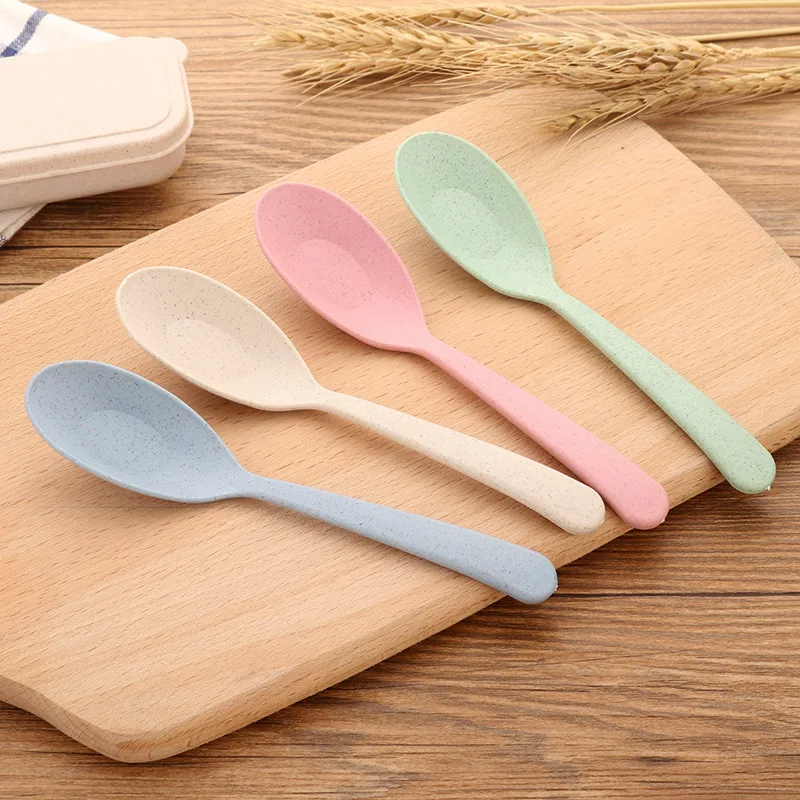 

10Pcs Tableware Wheat Straw Rice Ladle 4 Colors Children Soup Spoon Meal Dinner Scoops Kitchen Supplies Cooking Tool