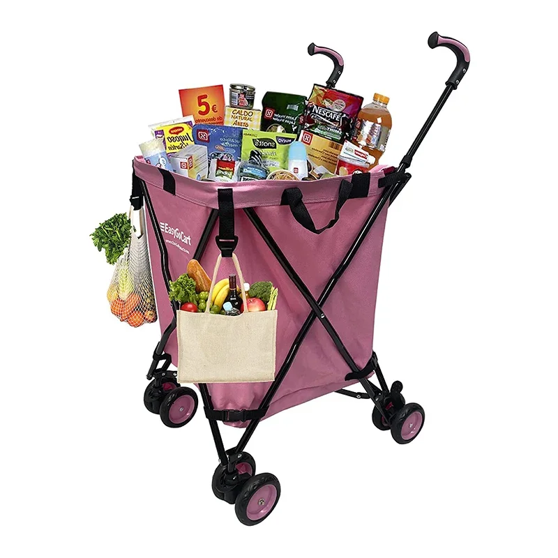 

Multipurpose Household Folding Trolley with Oxford Bag Portbable Shopping Cart with Sturdy Steel Frame Utility Cart Grocery Cart