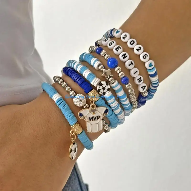 573B Adjustable Soccer Bracelets Featuring Team Pride Pendants For Football Event And Parties