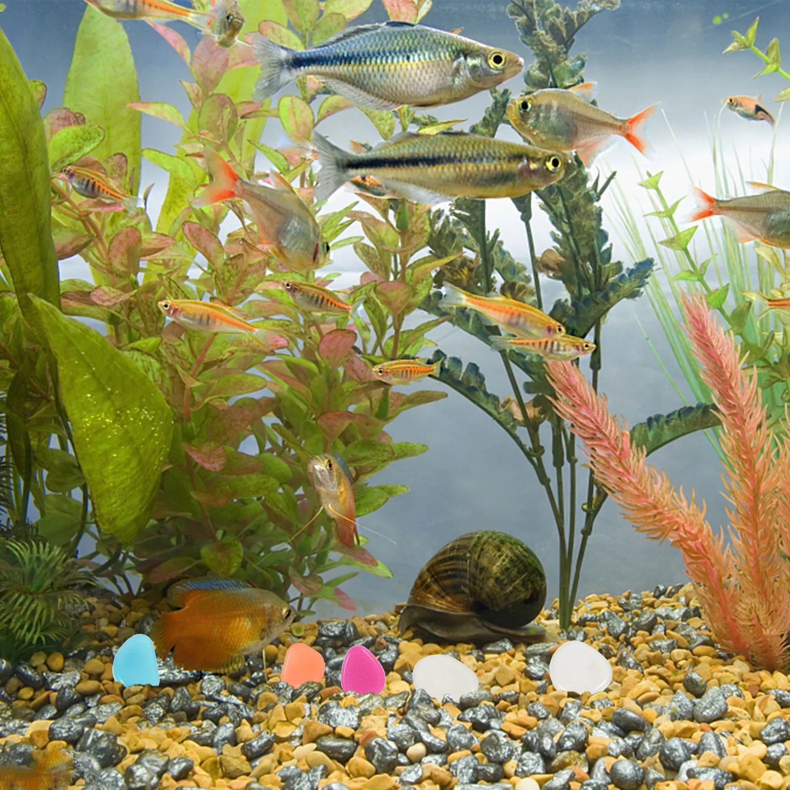 200Pcs Glow in The Dark Aquarium Pebbles Safe for Freshwater Saltwater Fish Tanks Decorative Gravel for Succulents Vase Fillers