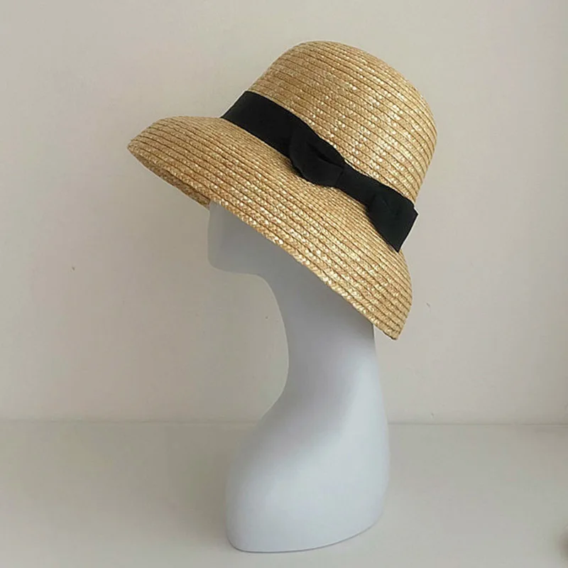 Chapéu artesanal natural para mulheres, aba larga, laço de fita, fedoras de palha fina feminina, chapéu de praia UV Kentucky Derby, exterior, verão