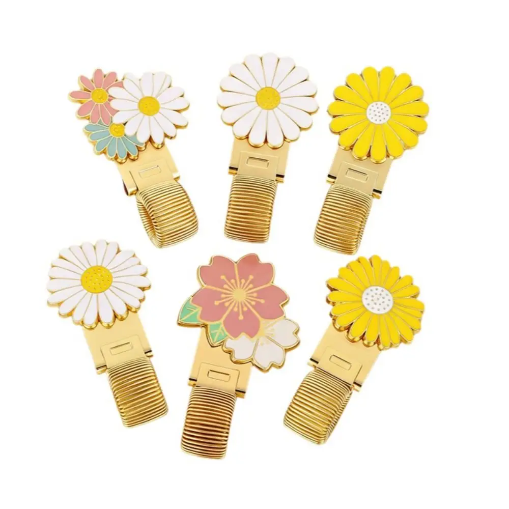 Cherry Blossom Daisy Pen Holder Metal Bookmark Spring Pen Clips Secure Grip Adjustable Pen Holder Clip Stationery Supplies