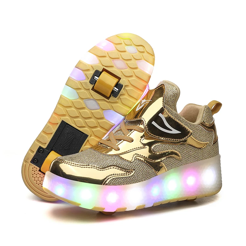 Kid Sneakers LED Illuminated Shoes Casual Boys Outdoor Running Shoes with Double Wheels USB Charge Sport Shoes Girls Roller Shoe