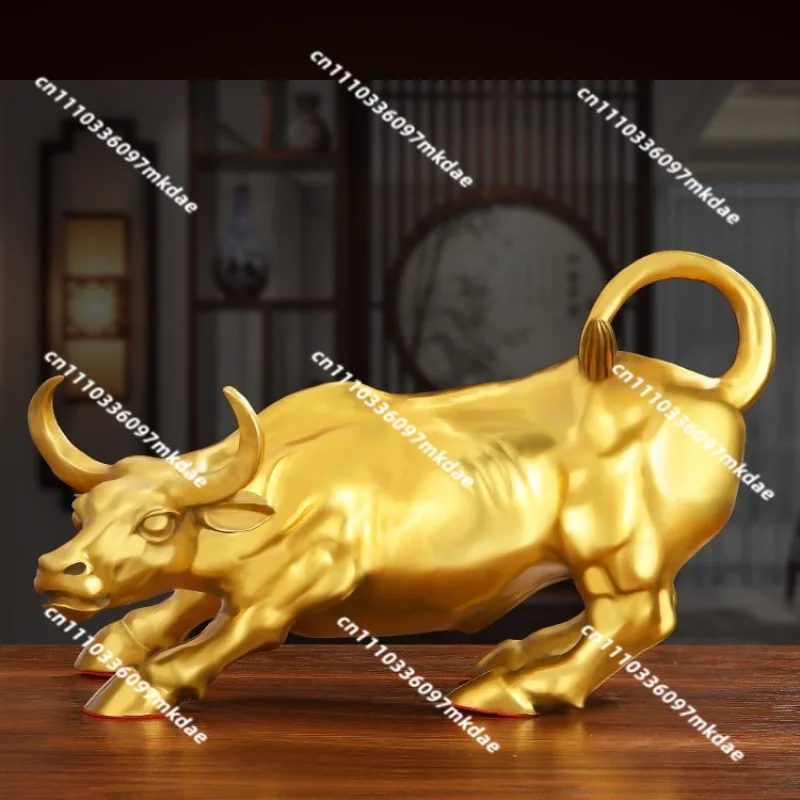 Copper bull ornament, pure brass bullish, cow turn to heaven, living room office decoration