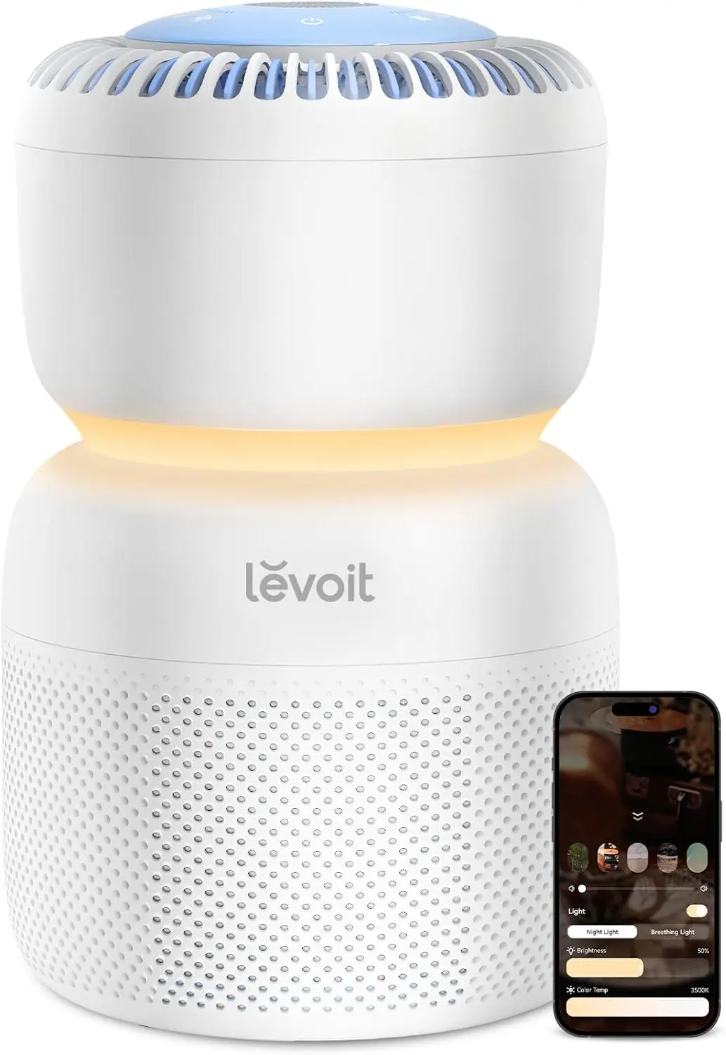 

Очиститель воздуха HEPA с функцией белого шума и ночником для улучшения сна, умный Wi-Fi, 5-точечный монитор качества воздуха