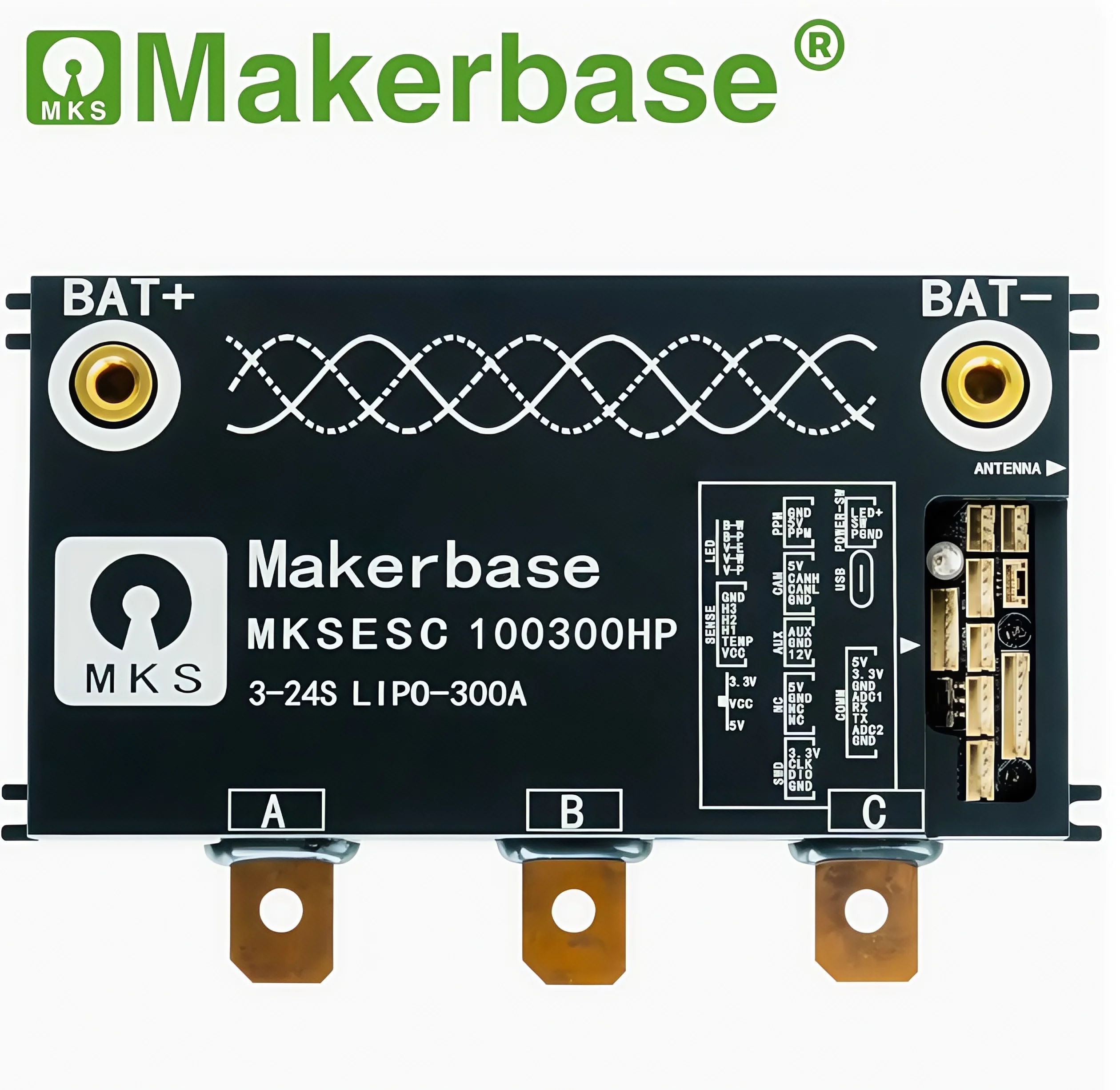 Controlador de vehículo eléctrico Makerbase 100V 300A MKSESC 100300HP accesorio de monopatín Benjamin ESC de alto voltaje y alta corriente