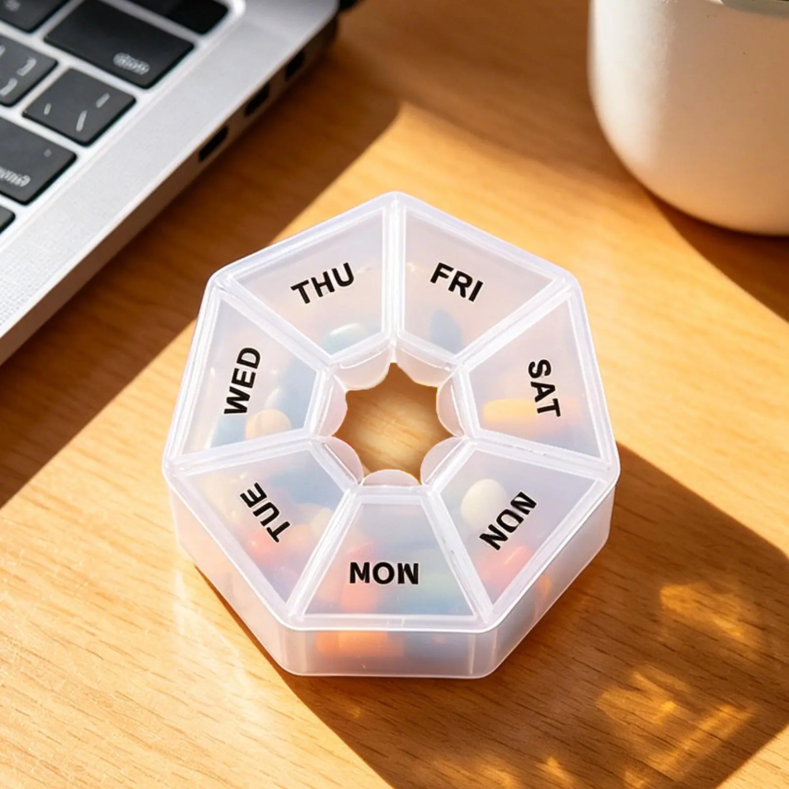 Daily Pill Organizer 7 Compartments Tablets Chews Case Anti-moisture Airtight Lid Pill Sorter for Elderly Men Women Purse Pocket