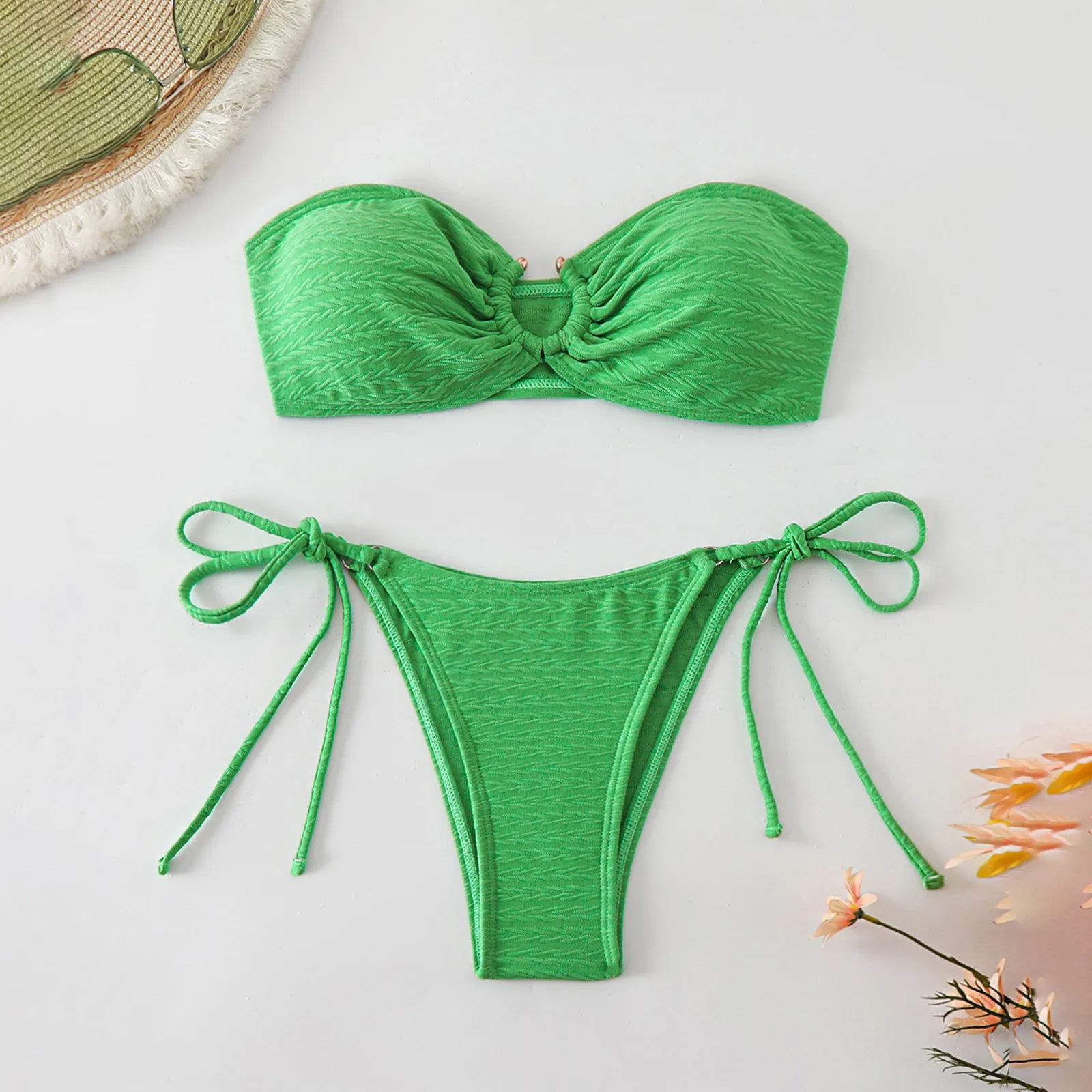 

2025 Sexy Micro Bandeau Bikinis Sets Two Pieces Swimsuit Green Swimwear Female Thong Brazilian Biquini Beach Wear Bathing Suit