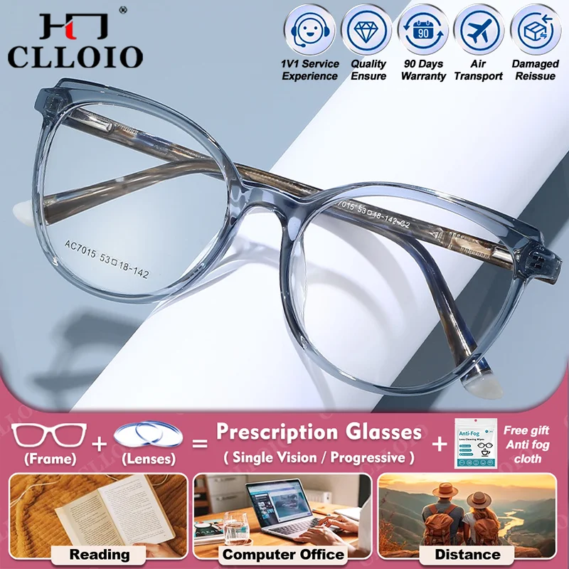 

CLLOIO Fashion Lightweight Round Cat Eye Progressive Prescription Reading Glasses High Quality Women Myopia Optical Eyeglasses