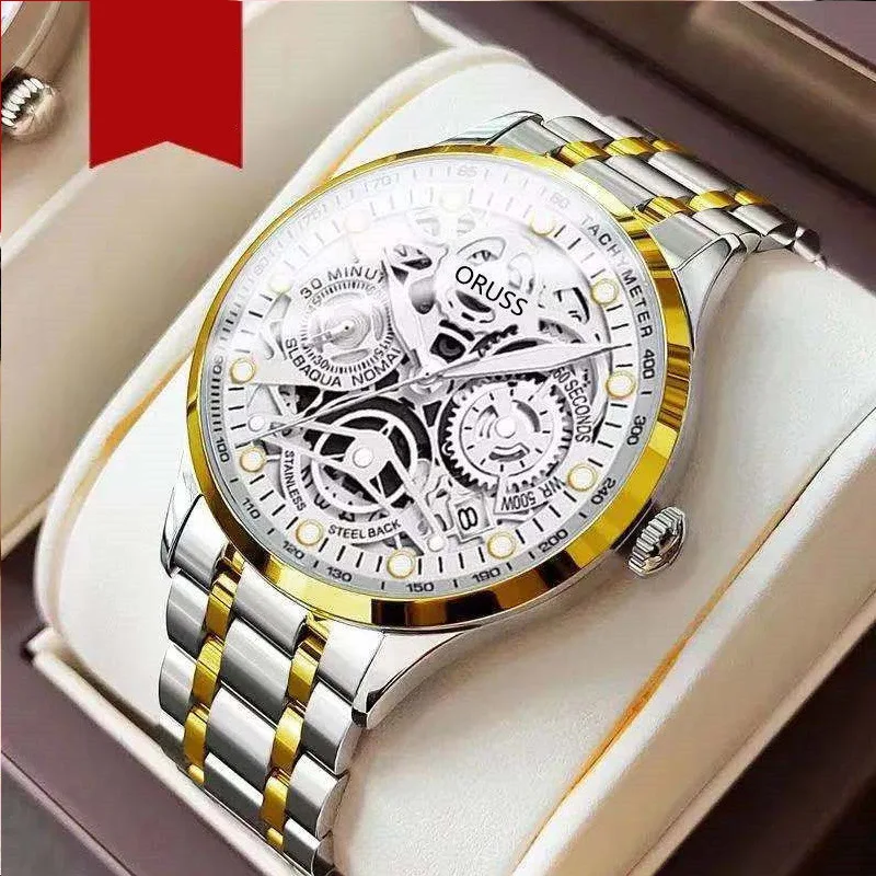 Fashionable Hollow Quartz Watch with Automatic Movement and Single Calendar