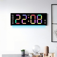 11 Inch RGB Large Digital Wall Clock with 9 Colors Mood Light 2 Alarm Timer DST Table Clock 12/24H 10-Level Brightness LED Clock