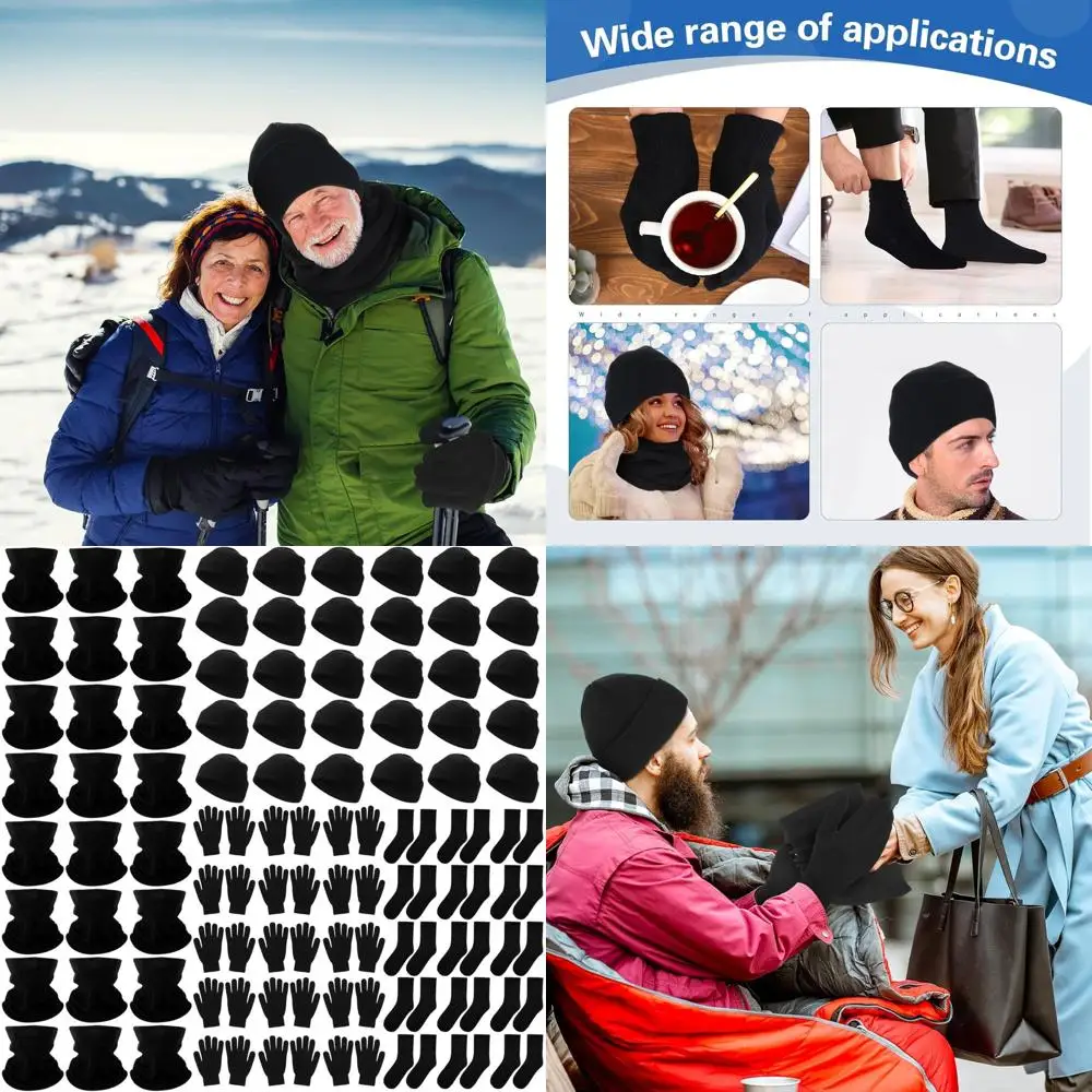 

Hillban 96 Pcs Bulk Gloves Beanies Hats Neck Warmers Socks Set for Homeless Winter Donation Charity Care Bundle Pack for Men