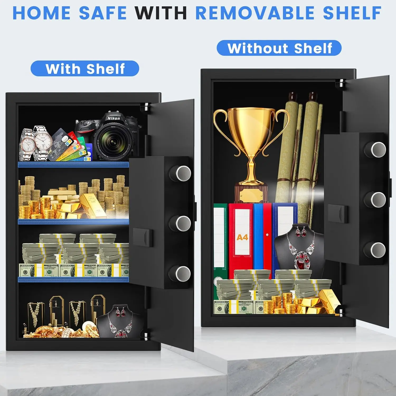 5.2 Cuft Large Fireproof Safe, Home Safes Water and Fireproof, Digital Security Document Safe With Led Light, Smart Alert, Backu