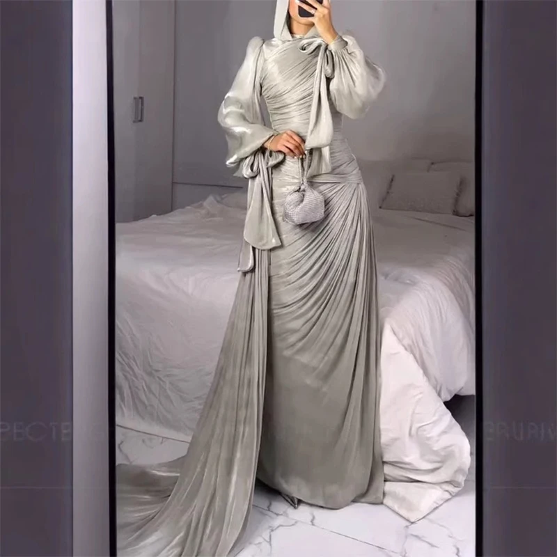 Senior Long Sleeves Chiffon Occasion Gown Evening Dresses Elegant Pastrol Unisex Jersey Retro Dubai Saudi Arabic Promفساتين سهرة