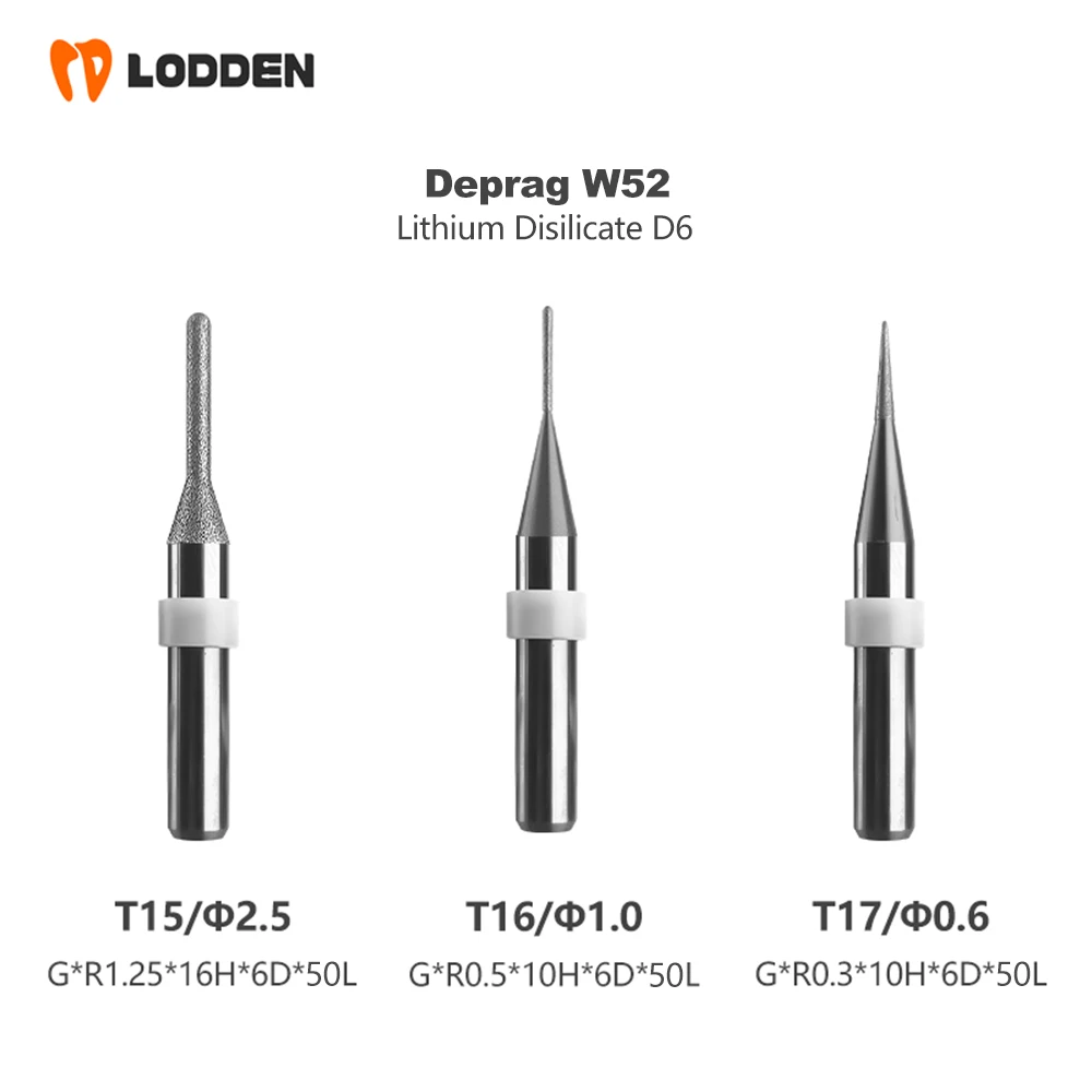

Deprag W52 Dental Milling Bur Grinding Lithium Disilicate D6 Shank 50MM Length 0.6/1.0/2.5MM Dental Grinding Tool
