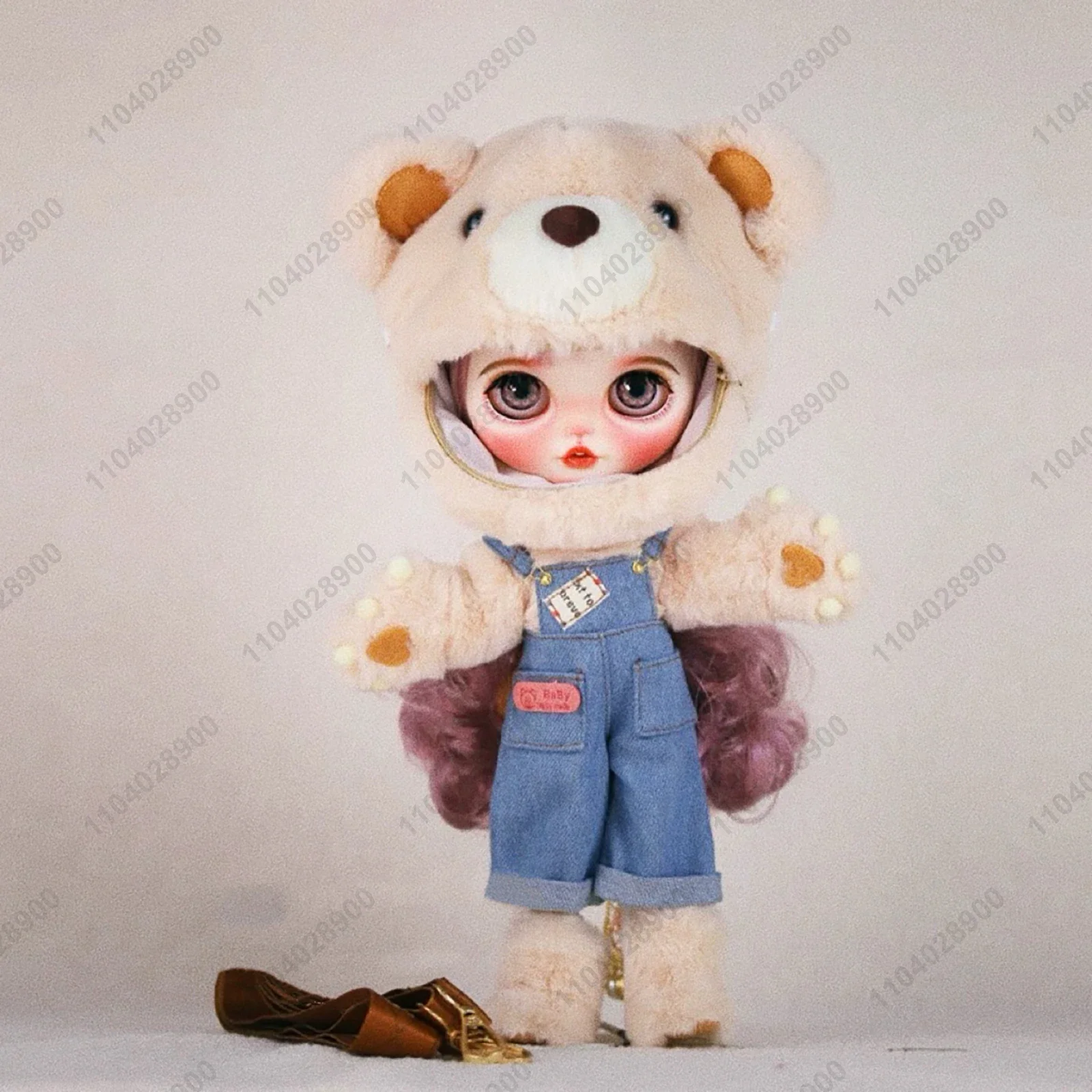 ICY DBS Blyth Doll 19 Joints 1/6 Body 30CM BJD Doll Clothes Cute Fuzzy Bear Rompers Suit Denim Jumpsuit Doll Clothes