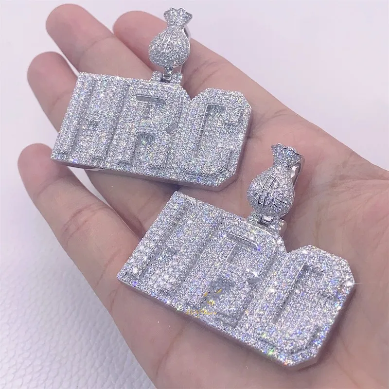 Personalizado 925 Prata Iced Out Moissanite Pingente, Vvs Letra Nome Inicial Pingente, Jóias De Luxo com Certificado Gra