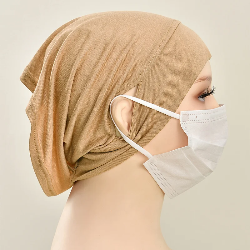 Solid Color Modal Under Cap With Ear Hole Hijab Caps Muslim Woman Hijabs Inner Scarf Lady Bandanas Cap Under Caps Soft Hijabs