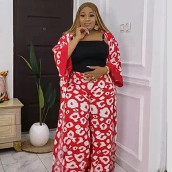 African Clothes Women3 Piece Set Women Tracksuit Summer Clothes Casual Party Long Dress Tops Wide Leg Pants Suits Outfits