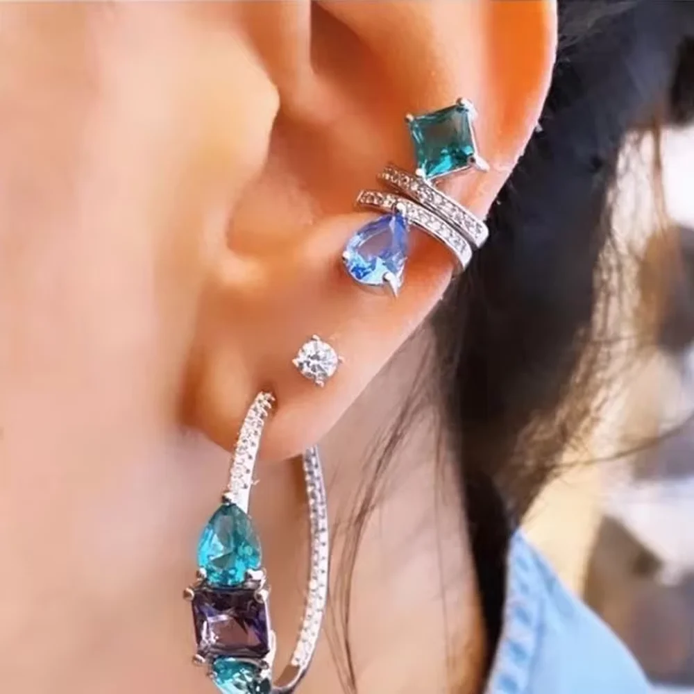 2025 إثارة بلينغ الملونة تشيكوسلوفاكيا قوس قزح أصفر أخضر أزرق أحمر أبيض مجوهرات المرأة سحر موضة لا مثقوب المسيل للدموع قطرة تشيكوسلوفاكيا أقراط #1