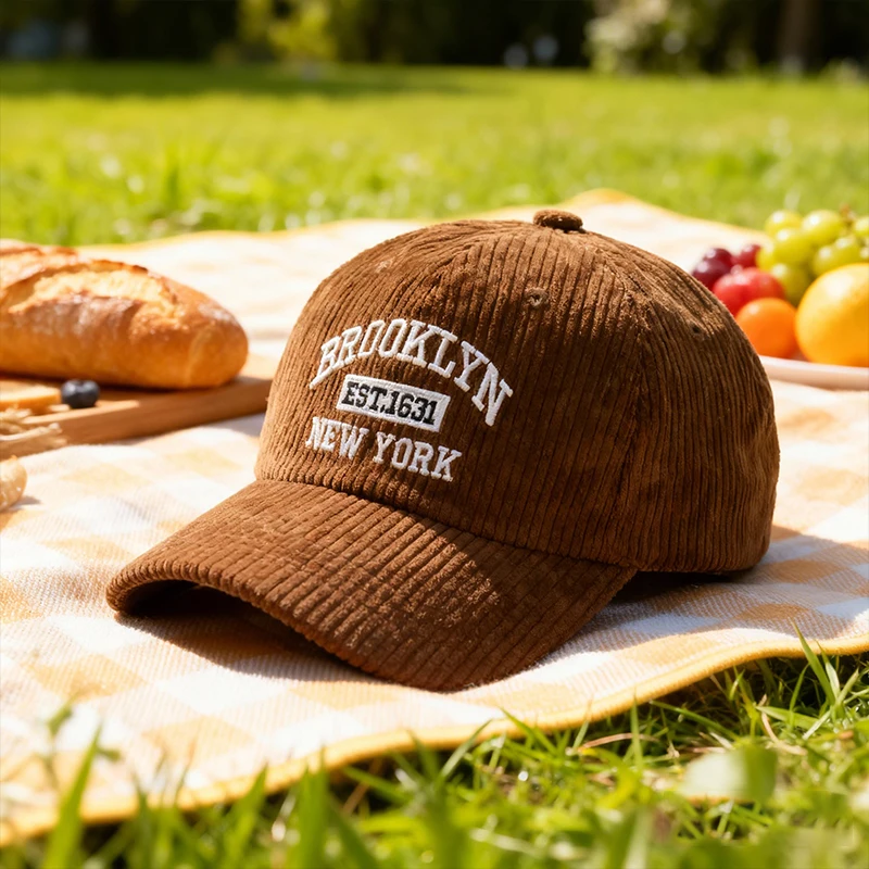Lettered corduroy baseball cap, unisex, versatile, fashionable and trendy, sunshade, versatile baseball cap